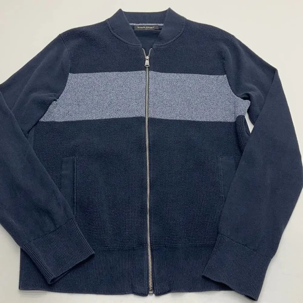 BANANA REPUBLIC Men's Small Blue Full Zip Color Block Sweater